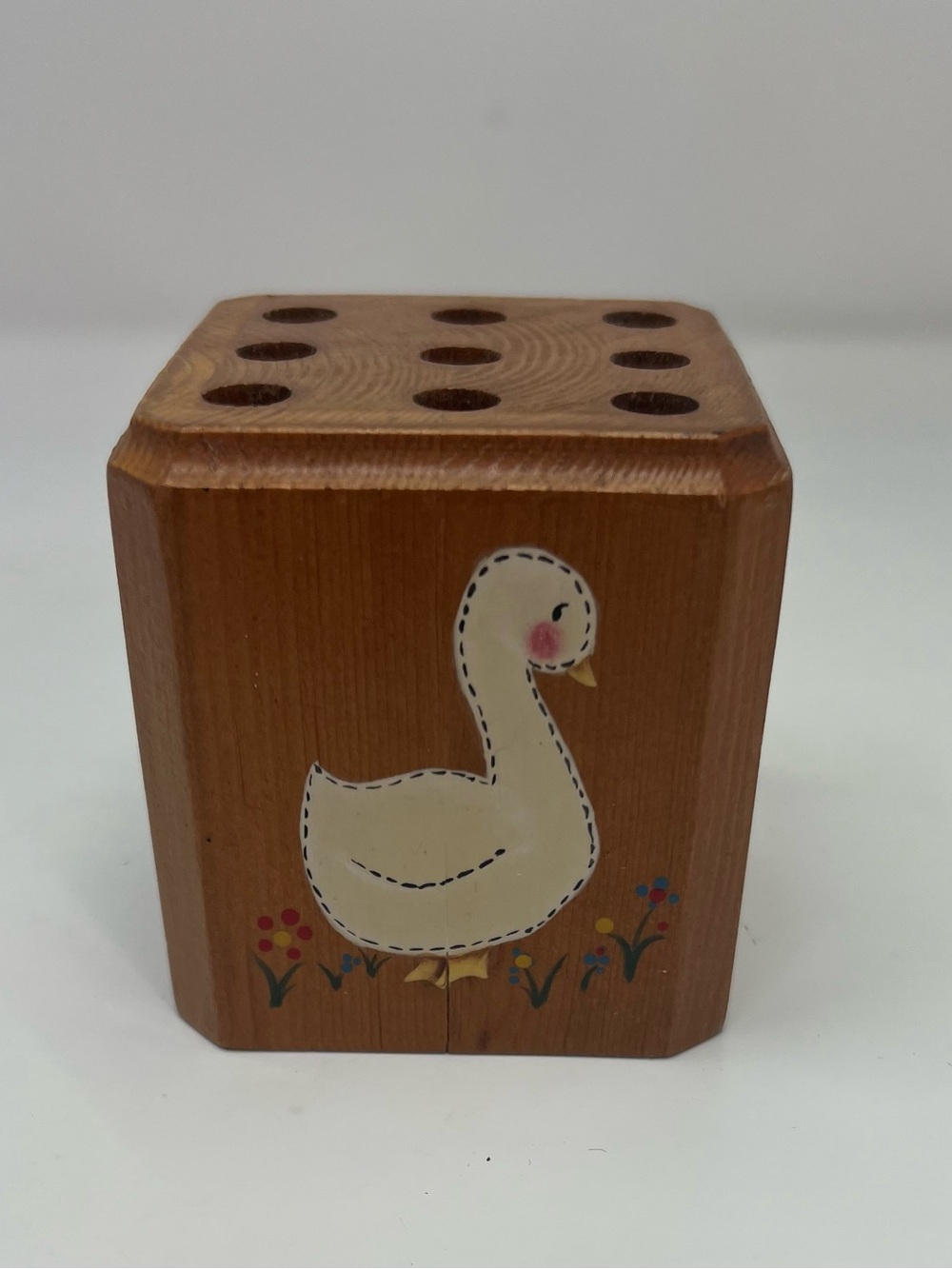 Vintage Hand Made Wooden Pencil Holder Cube Cottage Core Grandma Core Country